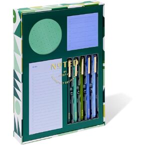 Noted by Post-it Printed Notes Gift Box, 4 Piece Set, Cool Colors, Includes Round Sticky Notes, Square Sticky Notes, Mini List Sticky Sticky Notes, 3-Pack Pens (NTD-Box-SGR)