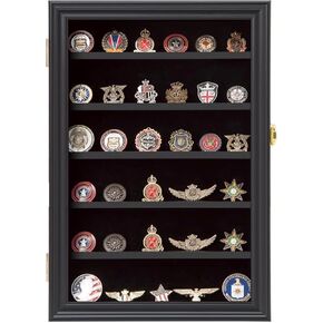Medals Display Case,Challenge Coin Display Wall Mount,Military Challenge Coin Display Shadow Box,Shadow Box Frame with Removable Shelves,PokerChipsCoinHolder,SolidWood MedalDisplay CaseShadowBox,