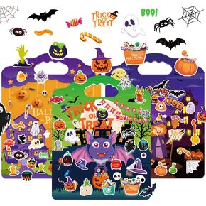 Halloween Stickers, Halloween Reusable Sticker Book for Kids 2-4, 3 Sets Halloween Reusable Sticker Books for Toddlers 1-3,120 PCS Halloween Stickers, Halloween Crafts Party Favors for Kids