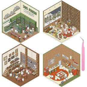 4 Sets DIY 3D House Stickers, 3D Sticker Scene Miniature Scene Stickers, Cute Cartoon Sticker Scenes for Adults Kids, Make Your Own Stickers, Fun Room Sticker Book