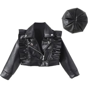 Floerns Toddler Girl's PU Leather Long Sleeve Biker Coats Motorcycle Jacket with Hat