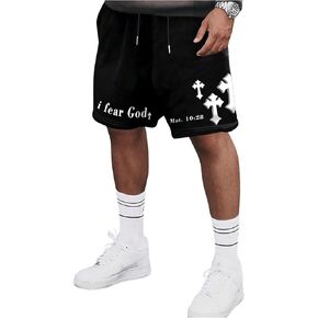 Floerns Men's Cross Print Drawstring Waist Track Shorts Loose Summer Shorts
