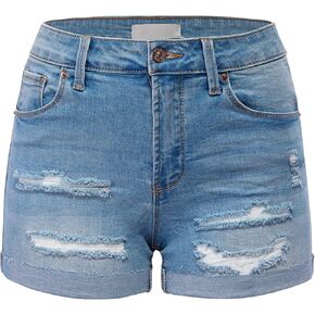 FashionMille Women's Mid Waist Stretch Denim Jean Raw Hem Ripped 3.5" Shorts with Pockets