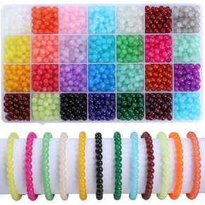 AONUOAO 1400 Pcs 6mm Round Glass Beads for Bracelets Making Kit, 1 Boxe 28 Colors Crystal Beads for Jewelry Making and Handicrafts