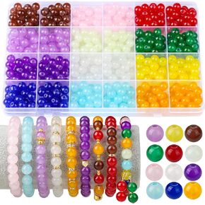 LEOBRO 8MM Glass Beads for Jewelry Making, 480Pcs Assorted Colors, Clear Round Bulk Beads for Bracelets, DIY Arts and Crafts Kit, Includes Storage Container