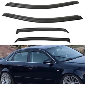 4pcs Front+Rear Smoke Tint Sun/Rain Guard Outside Mount Tape-On Vent Window Visors Compatible with 02-08 B6/B7 A4/A4 Quattro 04-08 S4/RS4 4-Door Sedan