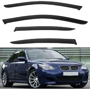 4pcs Front+Rear Smoke Tint Sun/Rain Guard Outside Mount Tape-On Vent Window Visors Compatible with 04-10 BMW E60 5-Series 4-Door Sedan M5 525 528 530 535 545 550 i xdrive xi
