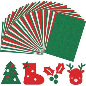 30 Pieces Christmas Felt Fabric Sheets Soft Thick Square Felt Craft Sheets or DIY Crafts Patchwork Sewing Art Christmas Decoration Red Green White 8 x 10 Inch