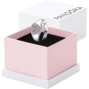PANDORA Radiant Heart Pavé Signet Ring - Silver Ring for Women - Sterling Silver with Clear Cubic Zirconia - Gift for Her - Jewelry for Women with Gift Box