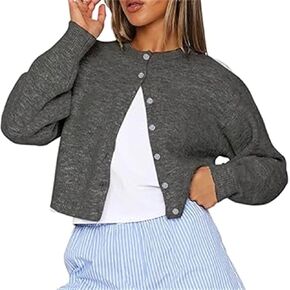 Women Casual Solid Long Sleeve Whispers Knit Cardigan Cute Y2k Crewneck Open Front Button Down Cropped Cardigan Sweater