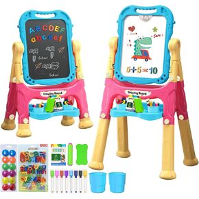 Art Easel for Kids Double Sided Magnetic Drawing Board with Letters & Numbers, Adjustable Standing Easel for Toddlers, Creative Play & Learning Toys for Girls - Purple