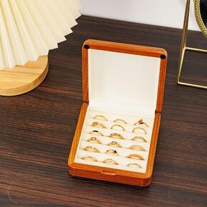 Jewelry Case Solid Wood Jewelry Organizer Box for Multiple Rings Cufflinks Earrings Portable Travel Storage Rings Case Wooden Holders Vintage Gift for Women Valentine Mother's Day Idea