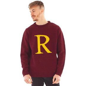 Harry Potter R for Ron Adults Christmas Jumper | Ron Weasley Letter R Xmas Knitted Sweatshirt | Movie Apparel Gift in Red