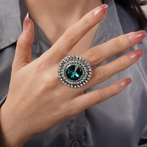 YERTTER Vintage Crystal Ring Rhinestone Finger Ring Boho Adjustable Size Rings Open Ring Women Girls Ethnic Fashion Style Ring Party