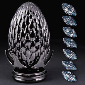 OUKELANWO Dragon Egg for DND Dice Set, Metal Dungeons and Dragons D&D Dice with Gift Box, Black Blue RPG Role Playing Roulette Spinner Dice