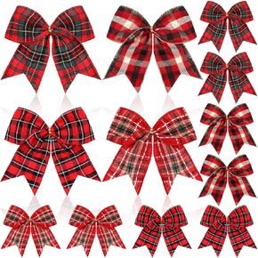 Ceenna 12 Pcs Christmas Red Green Bows Decoration 6 Inch Ribbons Stripe Dot Bows Tie Garland Bows Glitter Hanging Wreaths Ornaments for Tree Outdoor Indoor Home Wedding Party DIY Crafts Gift Wrapping