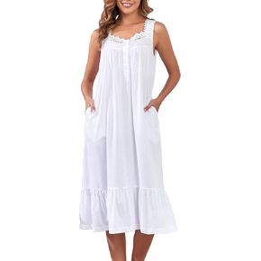 Cotton Nightgowns For Women Long House Dress Soft Sleepshirts With Pockets S-3XL