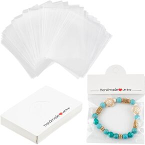 100Pcs Bracelet Display Cards 2.36x3.15 Inch Jewelry Packaging Card with 3.93x3.15 Inch Package Bags White Cardboard Foldable Hanging Card for Selling Showing Bracelets Earrings Bracelet