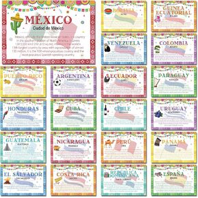 Pasimy 21 Pcs Spanish Language Country Posters Bulk Spanish Speaking Classroom Decorations Latin American Hispanic Heritage Month Educational Learning Materials for Teacher School Bulletin Board Wall