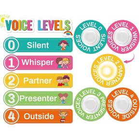 Colorful Voice Level Poster with 5 Pack Puck Lights Class Noise Level Display Educational Management Noise Monitor Supplies Rules Sign for Teacher Must Haves Classroom Essentials Elementary School