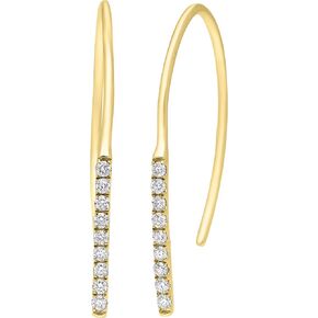 DISENO Linear Long Hook Earrings in 10k Yellow Gold with 0.10 ct Natural Diamonds (F-G Color, SI1-SI2 Clarity) Fine Jewelry for Women - Gifts for Birthday, Wedding, and Special Occasions