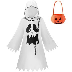 ReliBeauty Ghost Costume Kids with Pumpkin Bag Halloween Costumes,White