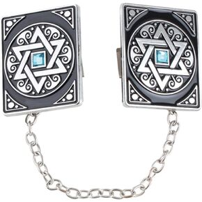 Stars of David with Embedded Blue Stones Silver Plated Tallit Prayer Shawl Clips