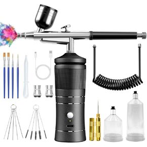 COSDIG Airbrush Kit with Compressor, 48PSI High-Pressure Air Brush Kit with 0.3/0.5mm Nozzle and Cleaning Brush Set, Rechargeable Airbrush for Nail Art, Makeup, Painting, Cake Decor