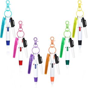 Nurse Pen Set, Mini Highlighter Nurse Pen Pack Set Nurse Pens for Badge Include Tip Highlighter Permanent Marker Pen Retractable Ball Pen With Nursing Keychain Clip (6 pcs)