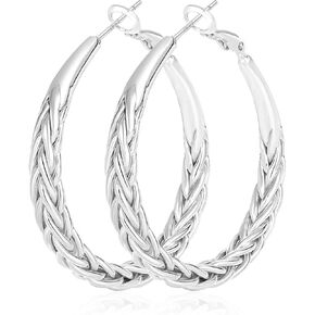 Silver Hoop Earrings for Women Trendy Hypoallergenic 925 Sterling Silver Post Hoop Earrings Lightweight Thick Twisted Large Silver Hoop Earrings 30/40/50MM