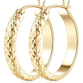 Gold Earrings for Women14K Gold Hoop Earrings for Women 14K Gold Earrings Unique Pattern Gold Hoop Earrings Gold Earrings 25mm
