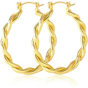 Gold Hoop Earrings for Women Trendy Twisted Rope Pattern 14K Gold Earrings for Women Hypoallergenic Womens Earrings Good Match Jewelry