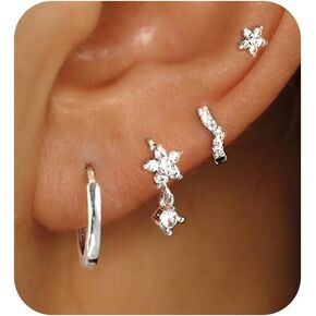 4-5 Pairs 14K Gold Plated Hoop Gold Earrings Zirconia Hoops Dainty Diamond Earring Set Simple Jewelry Trendy Hoop Set for Woman