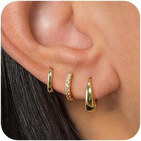 LEXODY Silver Hoop Earrings Set for Women, Lightweight Small Sterling Silver/Gold Hoop Huggie Earrings Multiple Piercing Hypoallergenic Chunky Open Hoops Cartilage Earrings for Women Trendy Jewelry