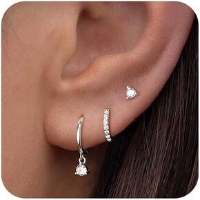 LEXODY Silver Hoop Earrings Set for Women, Lightweight Small Sterling Silver/Gold Hoop Huggie Earrings Multiple Piercing Hypoallergenic Chunky Open Hoops Cartilage Earrings for Women Trendy Jewelry