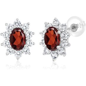 Gem Stone King 10K White Gold Oval Gemstone Birthstone and White Created Sapphire Halo Stud Earrings | Oval 6X4MM | Gold Earrings for Women