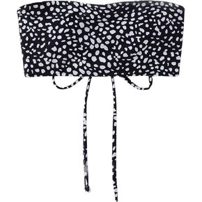 MakeMeChic Women's Lace Up Bandeau Bikini Top Printed Strapless Sleeveless Crop Tube Top Swimsuit Bathing Suit