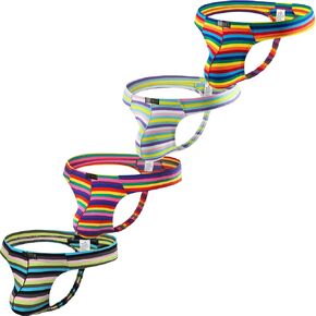 Faringoto Mens Jockstrap Underwear Low Waist Striped U Convex Thong 4Pack