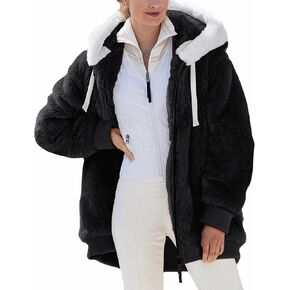 Micoson Women Warm Hooded Zip Up Fuzzy Winter Jacket with Pockets