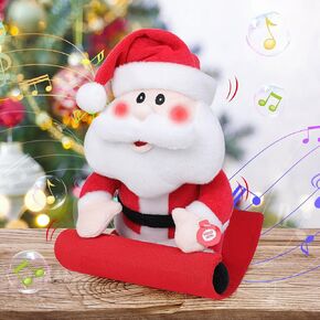 سانتا كلوز الموسيقية ركوب مزلقة الغناء الرقص الكهربائية عيد الميلاد سانتا محشوة الحيوان مع خدود مضيئة، يهز الرأس، لعبة أفخم لينة الدمى المتحركة التفاعلية الديكور هدايا عيد الميلاد in Kuwait