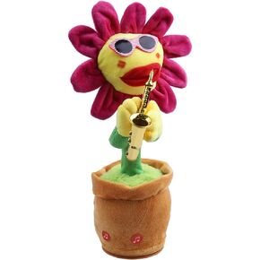 Toy Repeats What You Say Singing Dancing Talking Recording Glowing Sunflower Soft Plush Flower Musical Saxophone Happy Birthday Song for Baby Kids Adults(Pink)