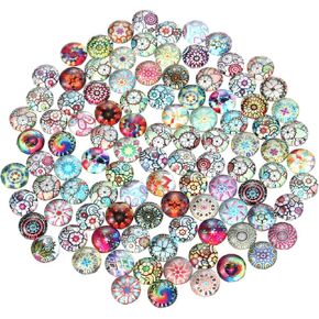 HEALLILY 100pcs 8mm Mosaic Glass Cabochon Glass Dome Cabochons Tiles Mosaic Printed Glass Flatback Flower Pattern Mixed Color Mosaic Tiles Mosaic Printed Glass for Jewelry Making (Random Style)