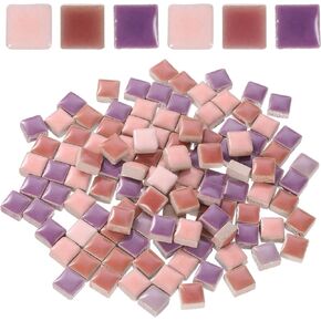 uxcell 205pcs Ceramic Mosaic Tiles, Bulk Stained Ceramic Mosaic Tiles Square Mosaic Kits for DIY Art Crafts, Handmade Art Craft Projects for Home Decor(200g, Mixed Pink)