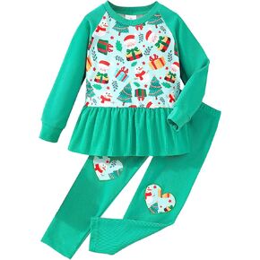 Girls' 2 Piece Outfit Long Sleeve Raglan Sleeve Peplum Top Heart Embroidery Pant Set 2-8 Years