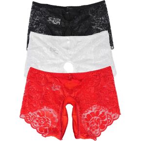 Justgoo Womens Sexy Thongs Lace Panties Underwear Low Rise Plus Size Underpants Pack of 1-3