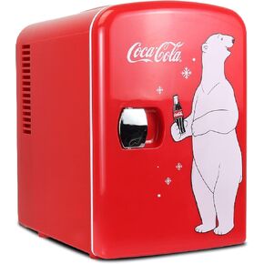 Coca-Cola Coke Zero 4L Portable Cooler/Warmer, Compact Personal Travel Fridge for Snacks Lunch Drinks Cosmetics, Includes 12V and AC Cords, Desk Accessory for Home Office Dorm Travel, Black