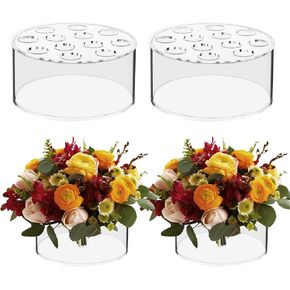 12 Pcs Acrylic Flower Vase Bulk, Round Clear Acrylic Vases Floral Centerpiece for Dining Tables Wedding Centerpiece Table Decorations Low Flower Vases with 12 Holes for Party Birthday Decor