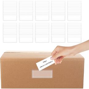 100Pcs Self Adhesive Label Holders 2.16 x 1.96 Inch Clear Plastic Adhesive Pockets Rectangle Index Card Labels for File Mark School Library Business Office Supplies
