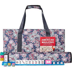 American Mahjong Game Set, 166 Quality White Tiles, 4 All-in-One Color Rack/Pushers, Complete Mahongg Tile Set Black Printed Carrying Bag