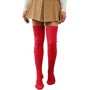 Leoparts Cable Knitted Thigh High Socks for Women Winter Extra Long Over Knee High Leg Warmer Stockings